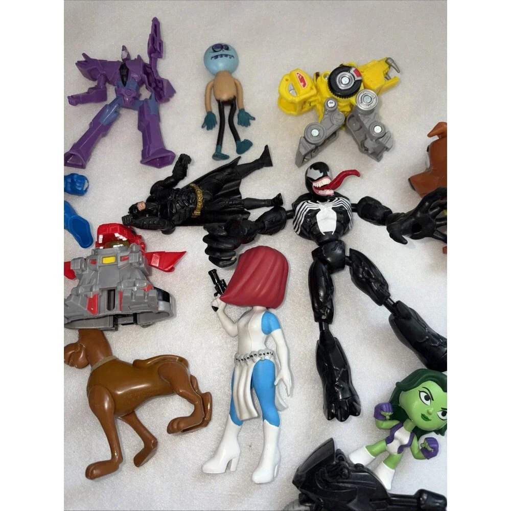 Small Figure Toy Lot Of 15 Batman Scooby Doo Idea Man Power Rangers Venom Used